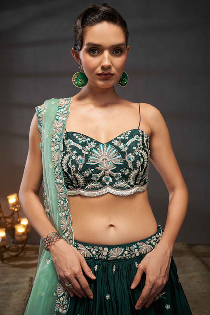 Green Partywear Chiffon Lehenga Choli  SFROY522441