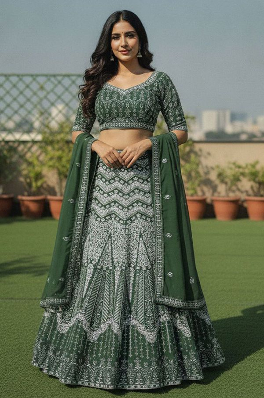 Green Georgette Lehenga Choli - SFSA577902