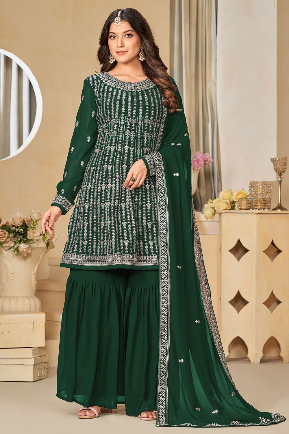 Green Georgette Plus Size Salwar Kameez SFDFS27901
