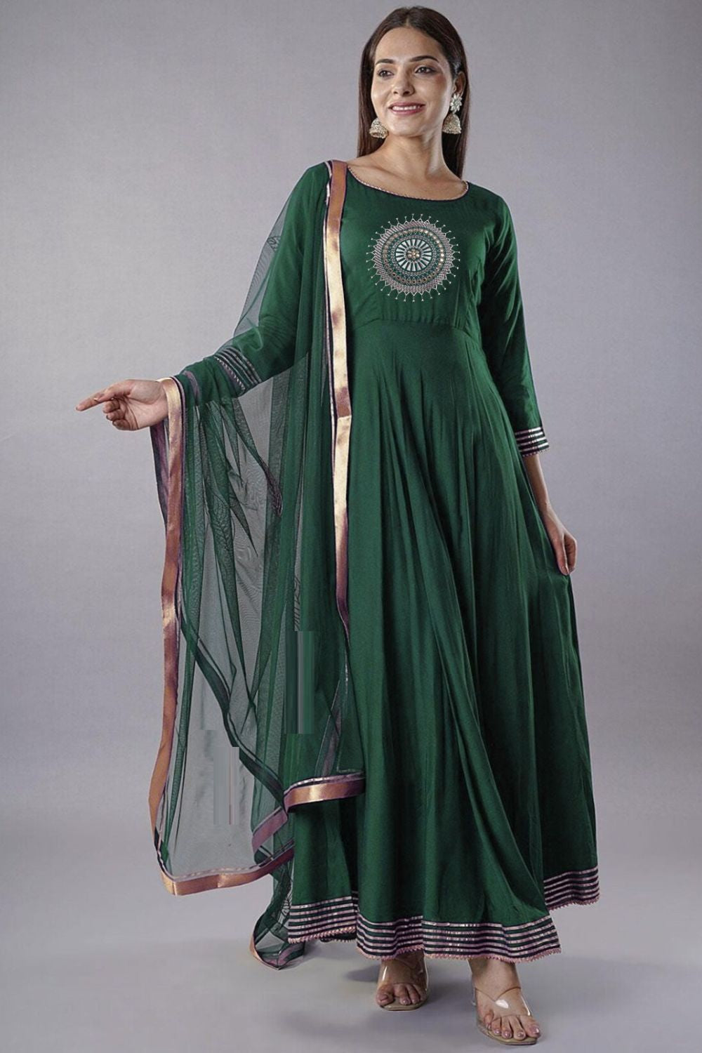 Green Anarkali Suit Readymade Plus Size Salwar Kameez SFMAN59511R