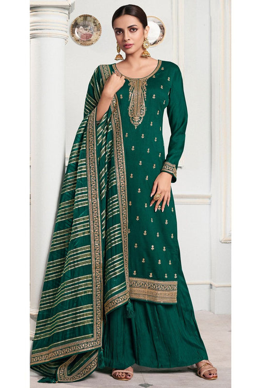 Green Precision Embroidered Silk Georgette Palazzo Kameez SFYS142102