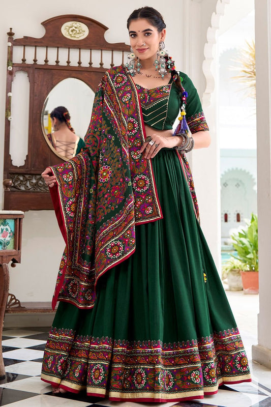 Green Tussar Silk Navratri Lehenga Choli SFROY548701R