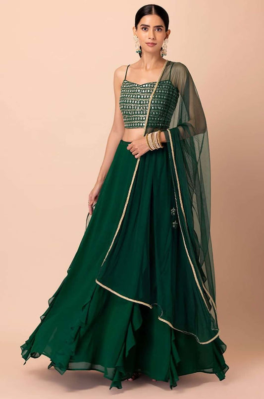 Green Georgette Lehenga Choli - SFZC4203