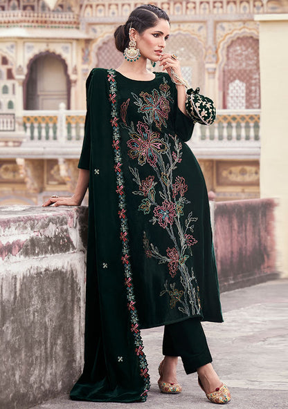 Green Plus Size Velvet Salwar Kameez With Zari Work  SFSTL29501