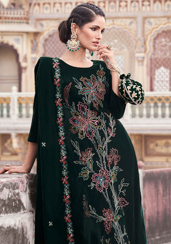 Green Plus Size Velvet Salwar Kameez With Zari Work  SFSTL29501