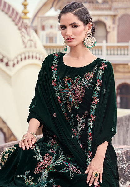 Green Plus Size Velvet Salwar Kameez With Zari Work  SFSTL29501