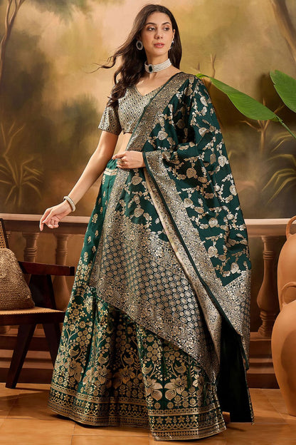 Green Banarasi Wedding Sangeet Lehenga Choli  SFSHV12206