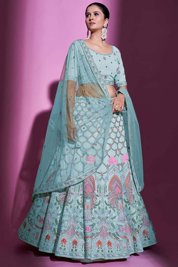Blue Evening Georgette Lehenga Choli SFARY16420