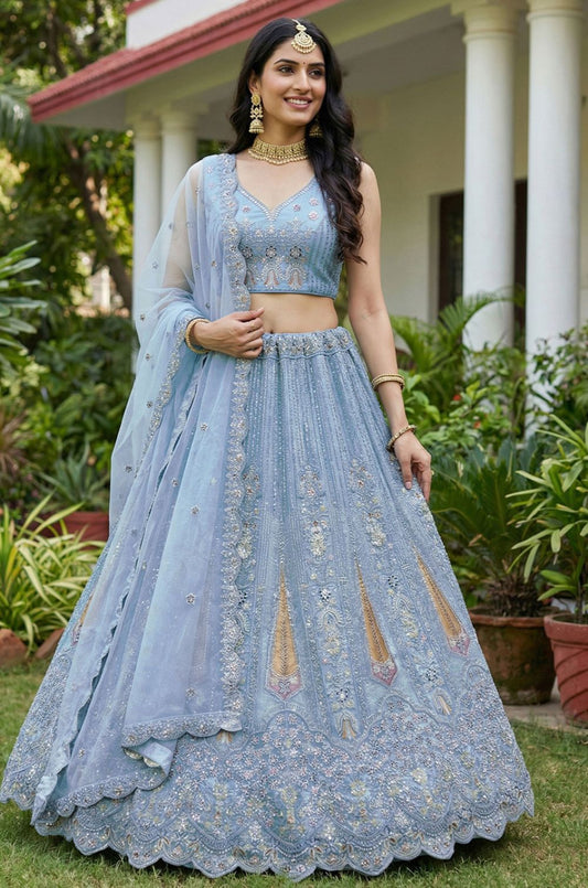 Firozi Net Lehenga Choli - SFANJ3237