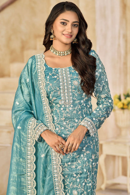 Blue Organza Plus Size Sangeet SFDFS35503