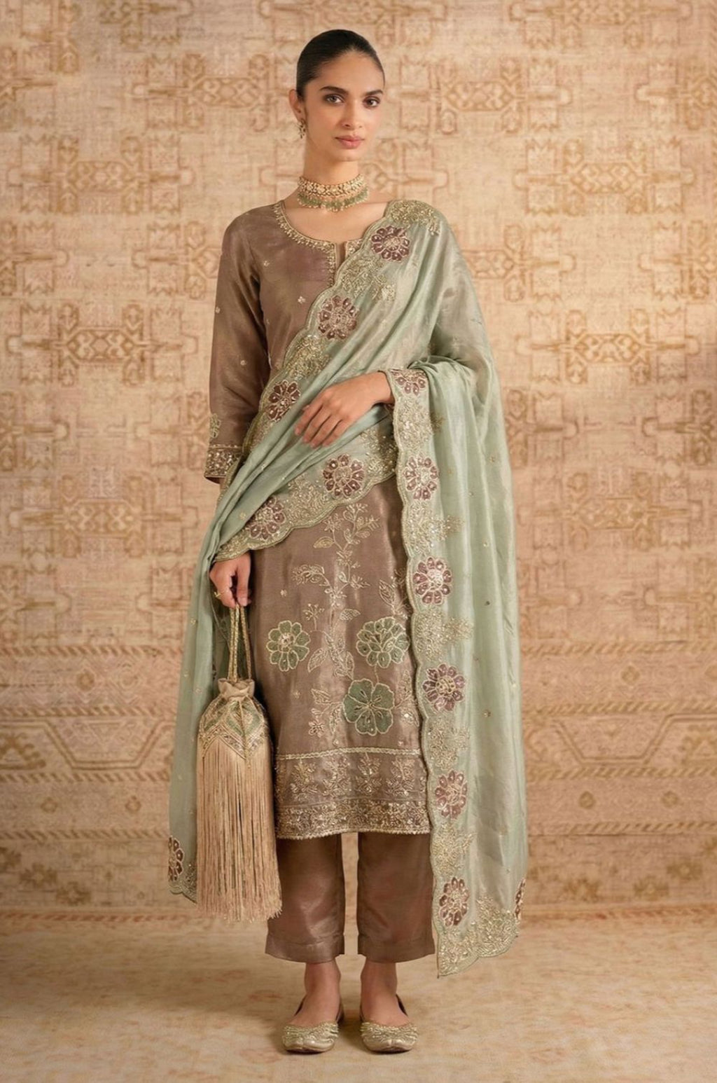 Brown Silk Salwar Kameez - SFSA561101R