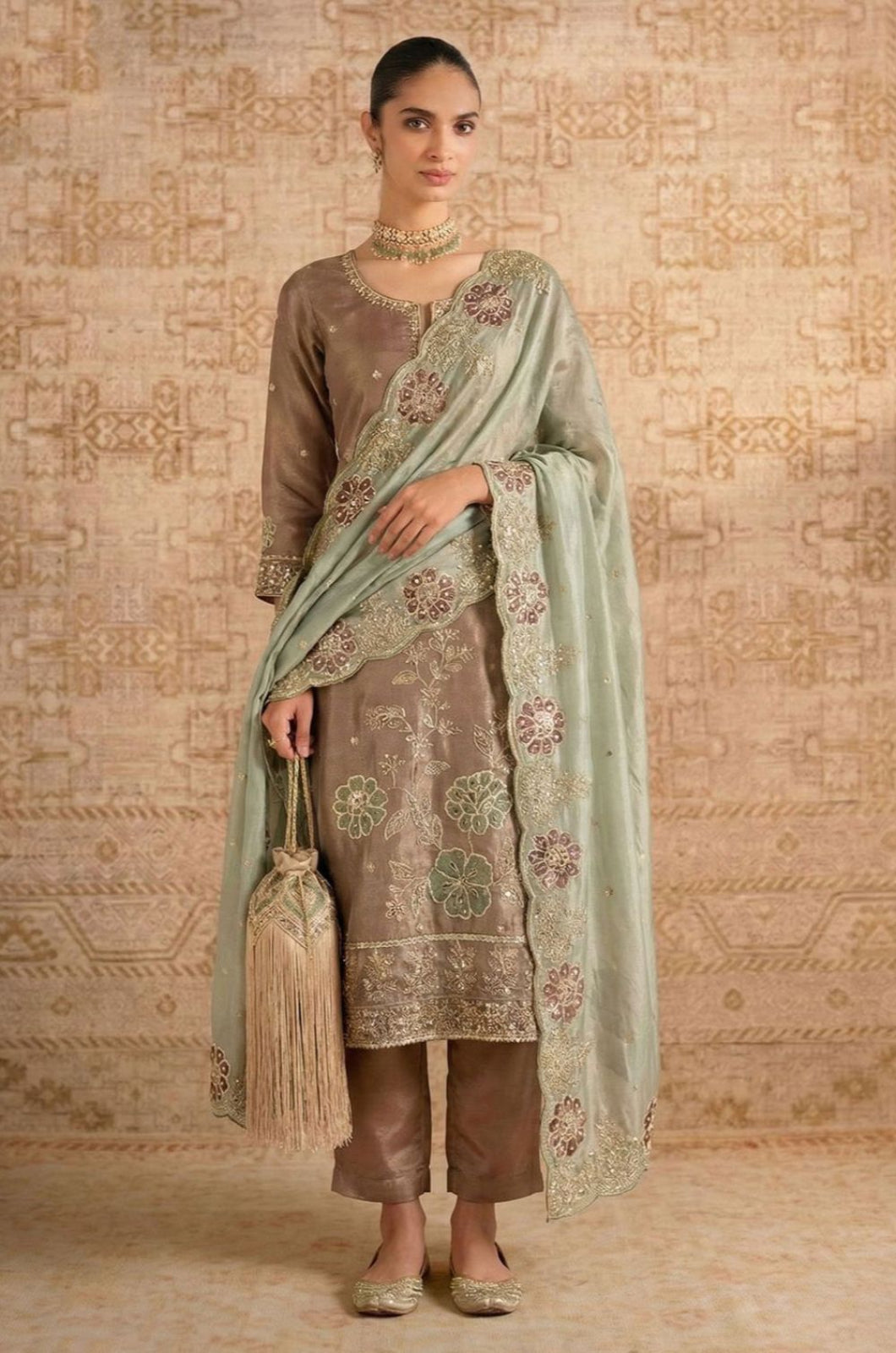Brown Silk Salwar Kameez - SFSA561101R