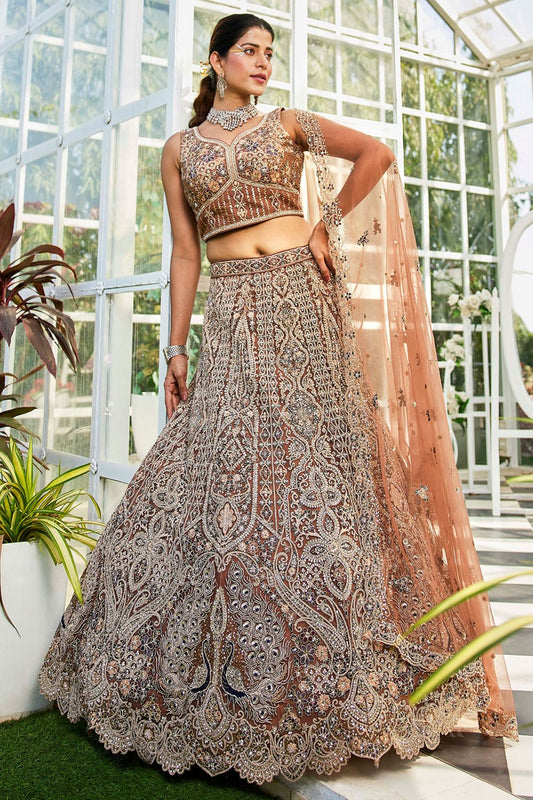Brown Gold Bridal Wedding Designer Lehenga SFROY509120