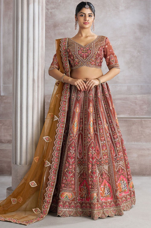 Brown Silk Reception Party Wear Lehenga Choli SFRELS4411