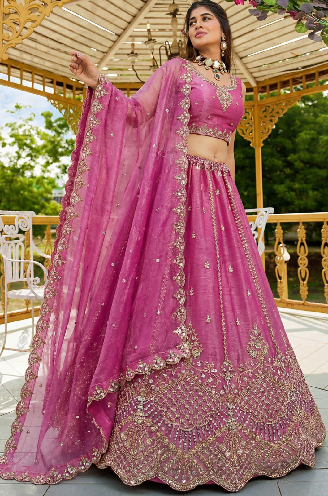Pink Satin Lehenga Choli - SFANJ3275