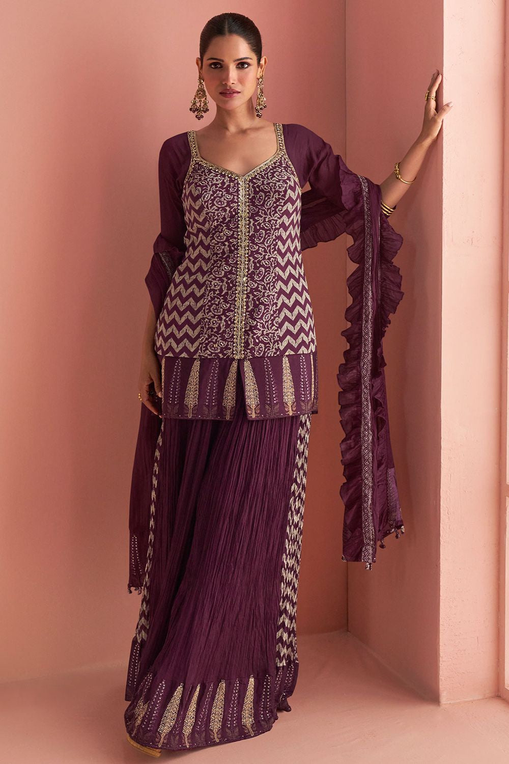 Burgundy Silk Salwar Kameez - SFSMT48603R