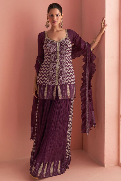 Burgundy Silk Salwar Kameez - SFSMT48603R