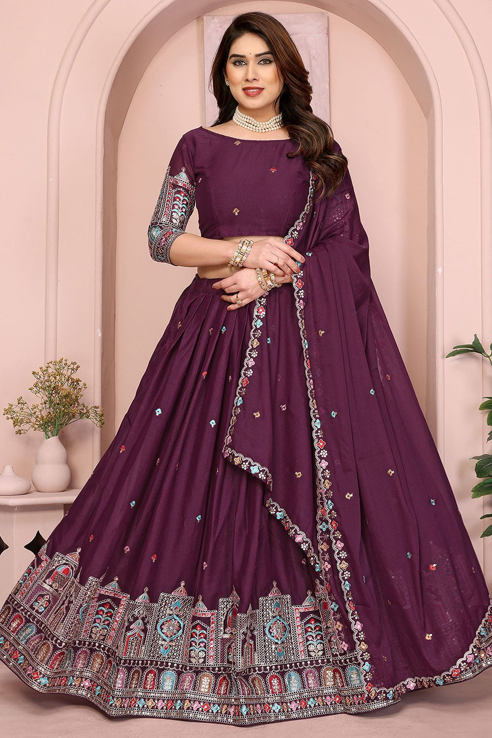 Burgundy Georgette Lehenga Choli - SFROY457904