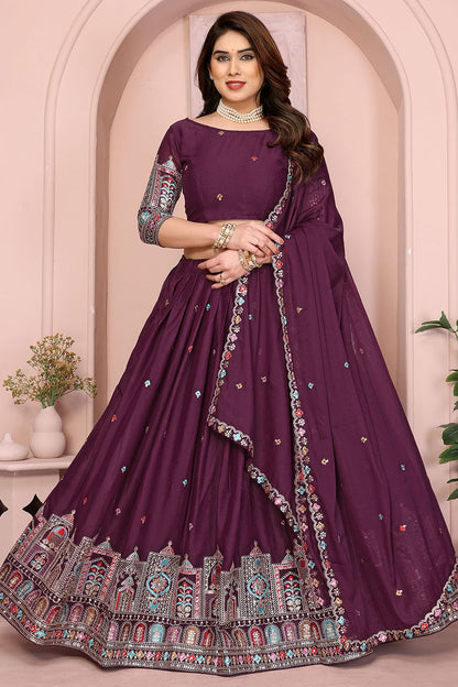 Burgundy Georgette Lehenga Choli - SFROY457904