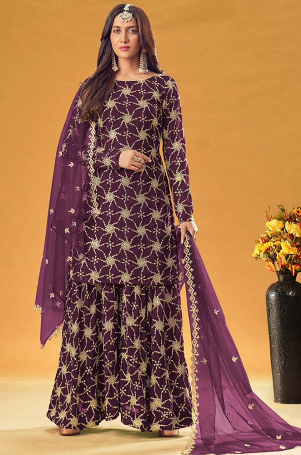 Burgundy Georgette Salwar Kameez - SFSA334202