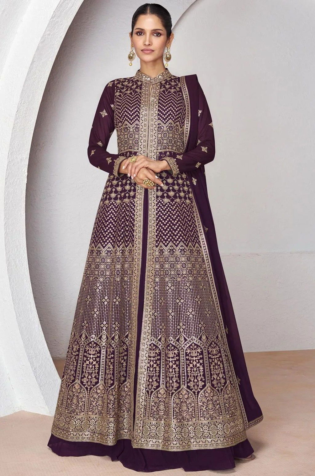 Burgundy Georgette Salwar Kameez - SFABC4803