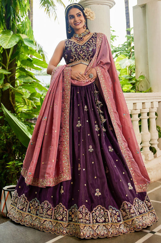 Burgundy Tissue Sangeet Lehenga Choli  SFFK29001