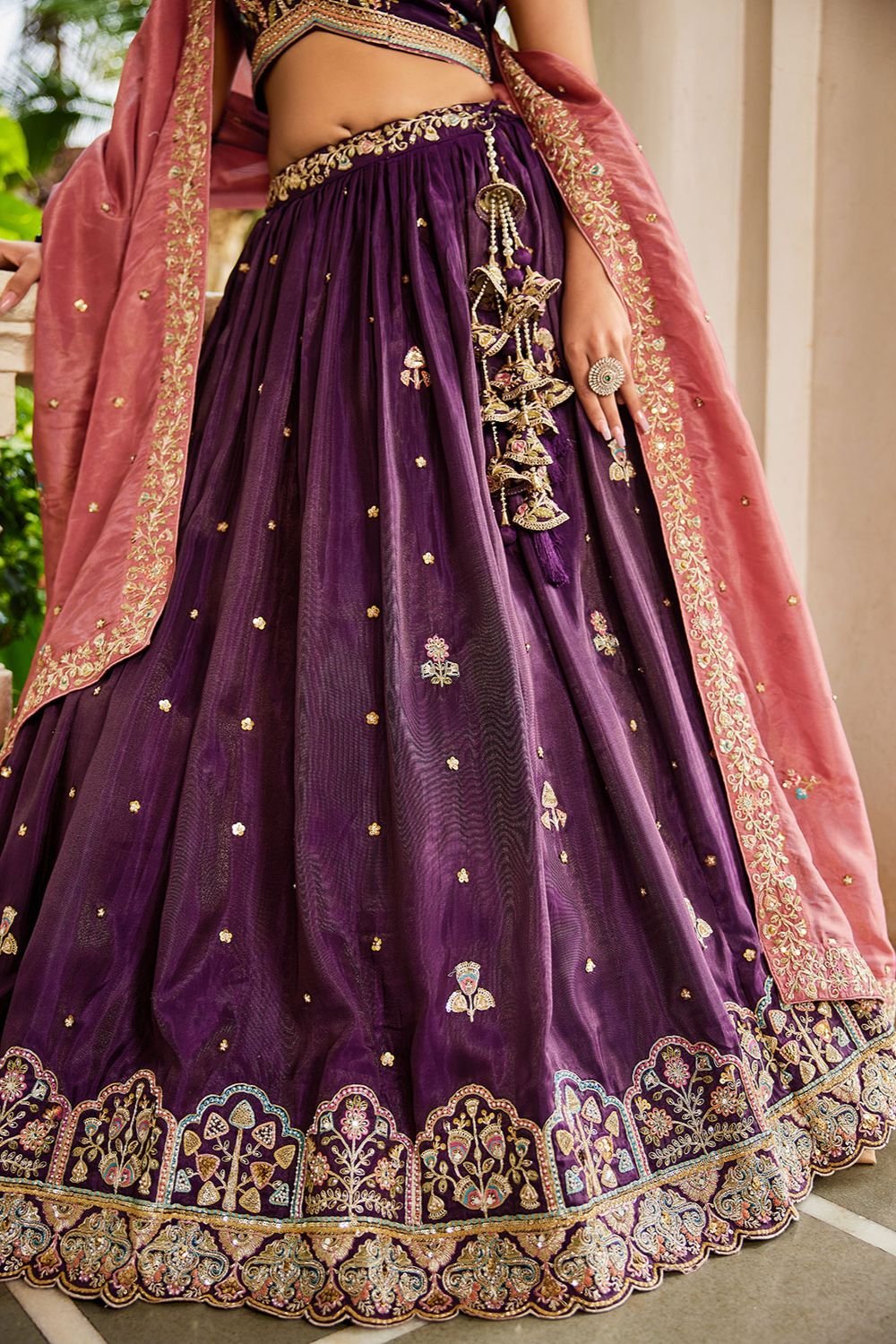 Burgundy Tissue Sangeet Lehenga Choli  SFFK29001