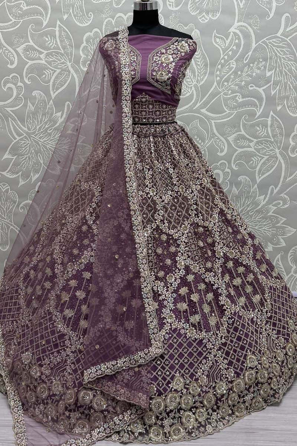 Burgundy Net Engagement Lehenga Choli SFANJ2998