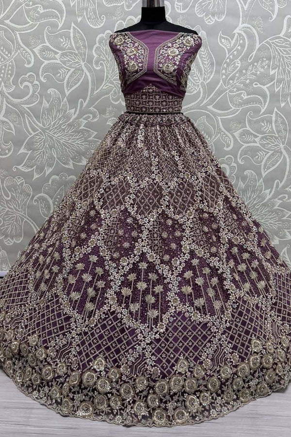 Burgundy Net Engagement Lehenga Choli SFANJ2998