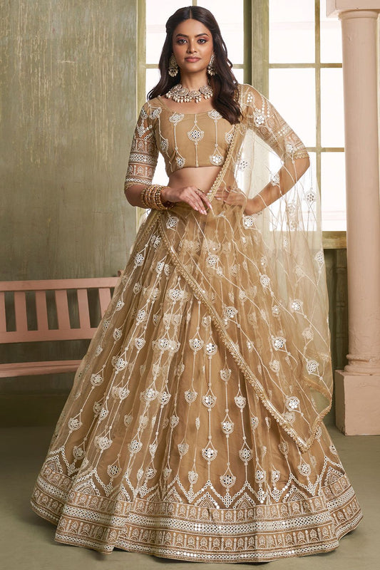Brown Evening Wedding Net Wedding Lehenga Choli  SFSA482605