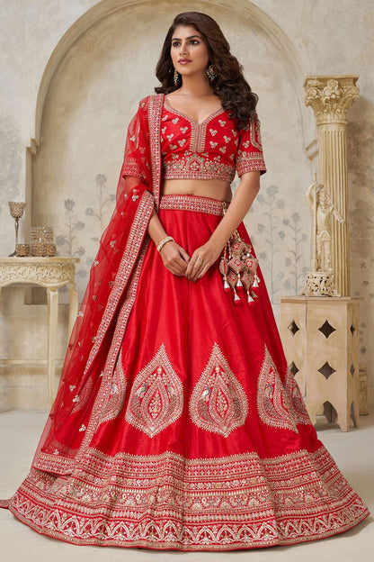 Red Silk Lehenga Choli - SFRELS6511