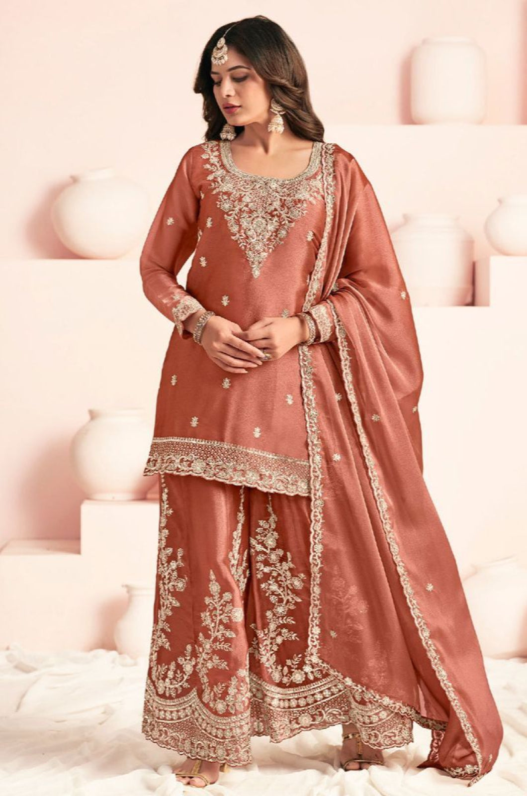 Orange Silk Salwar Kameez - SFYS172704R