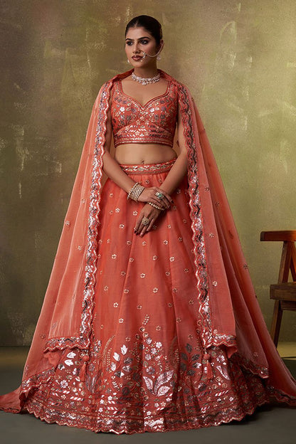 Orange Bridal Wedding Organza Lehenga Choli SFROY565725