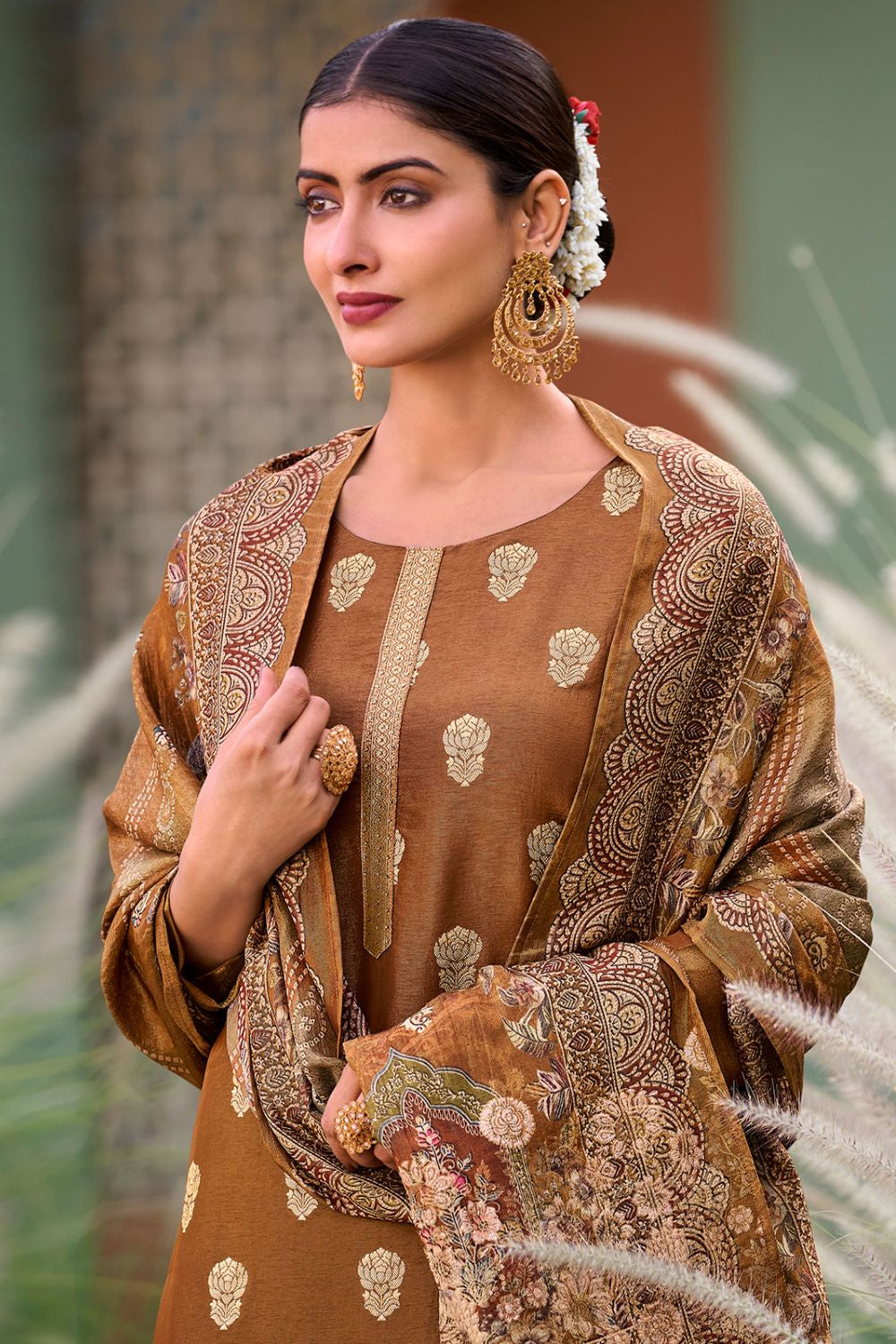 Brown Silk Plus Size Salwar Kameez SFSTL30502