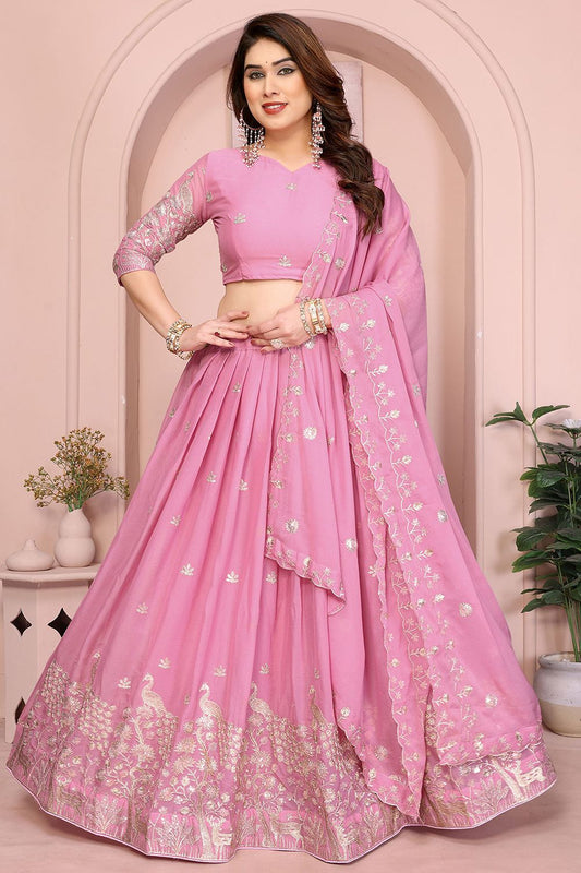 Pink Georgette Lehenga Choli - SFROY457903