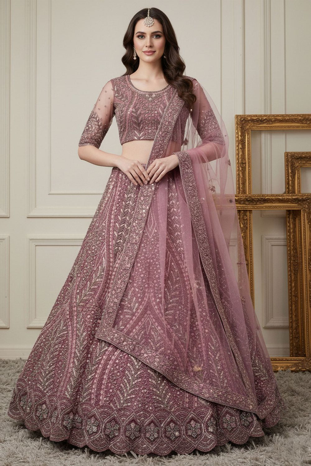 Pink Net Lehenga Choli - SFANJ3192