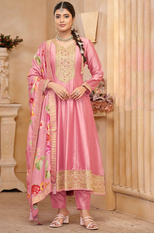 Pink Exquisite Silk Salwar Kameez For Wedding SFYS146503