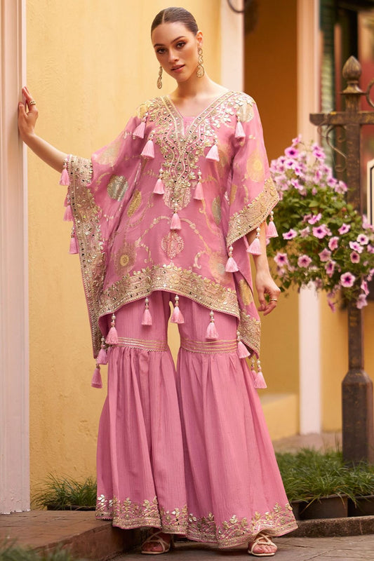 Pink Silk Salwar Kameez - SFSMT51203R