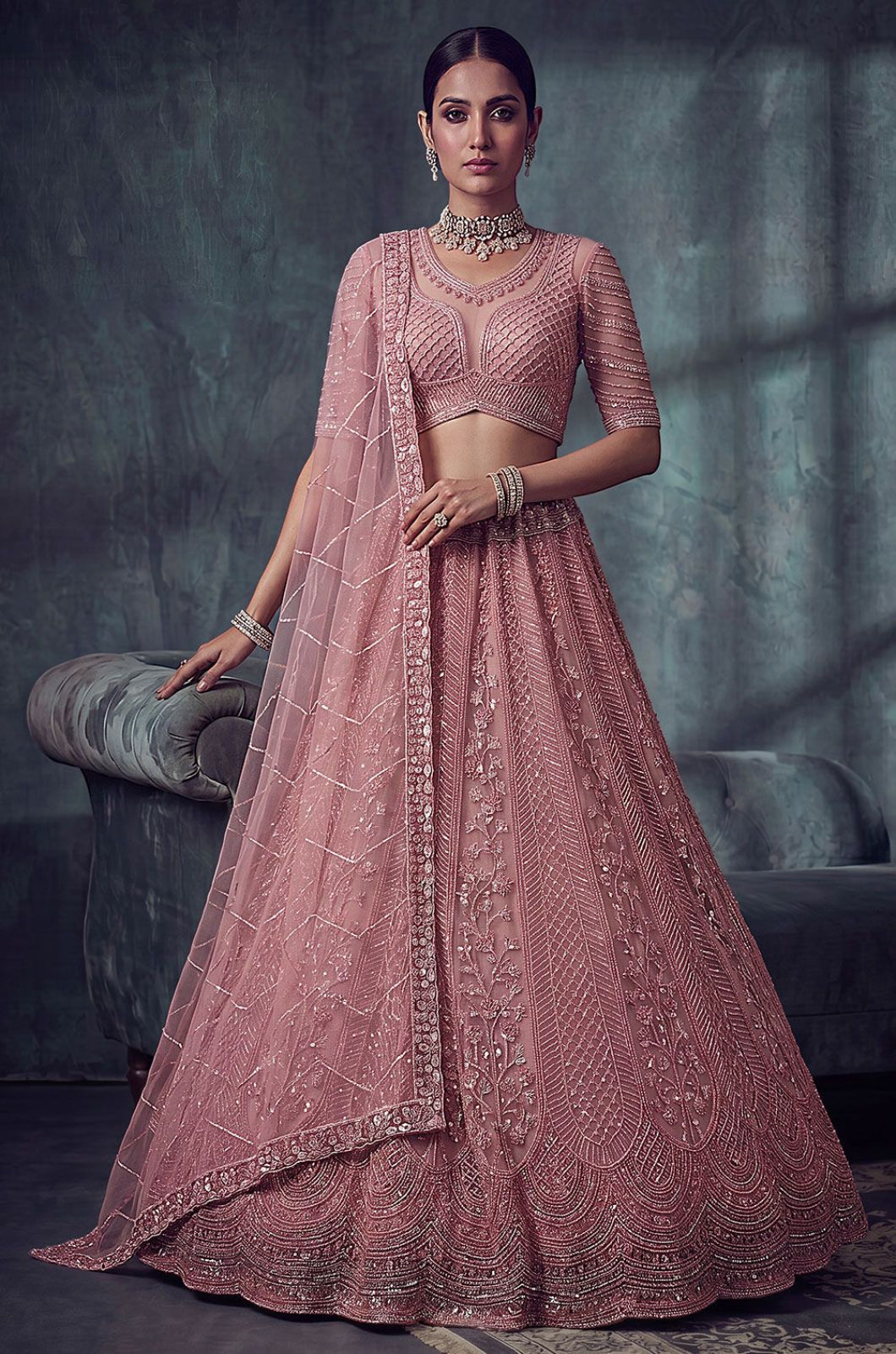 Pink Net Lehenga Choli - SFANJ3428