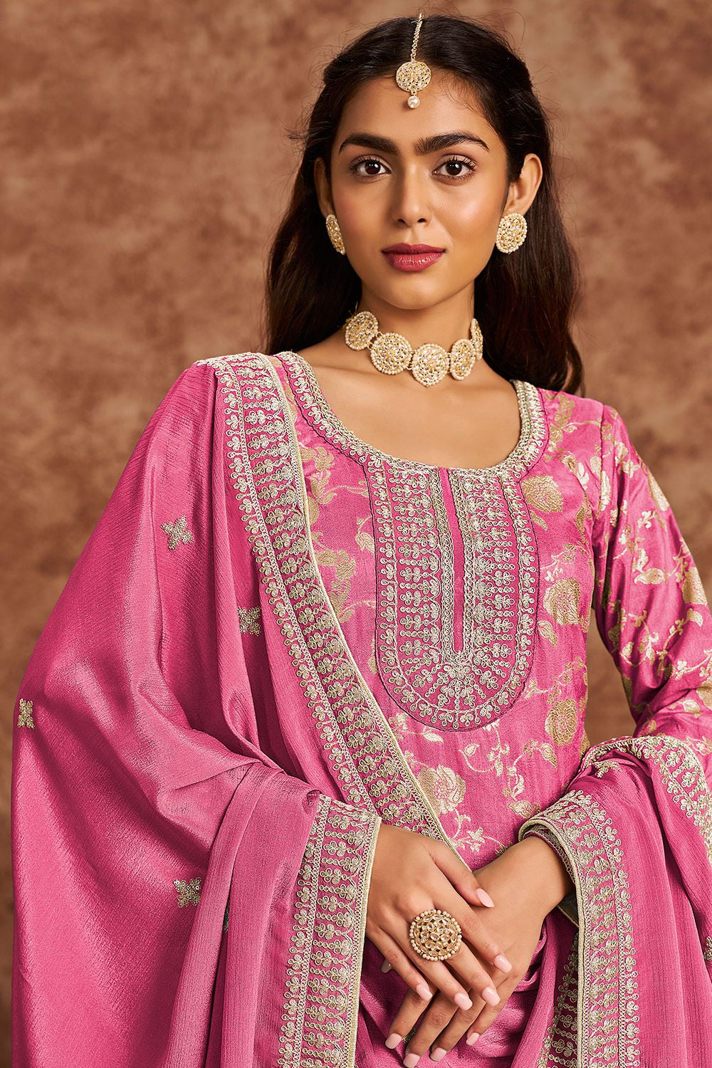 Pink Jacquard Wedding Plus Size Salwar Kameez SFDFS32901