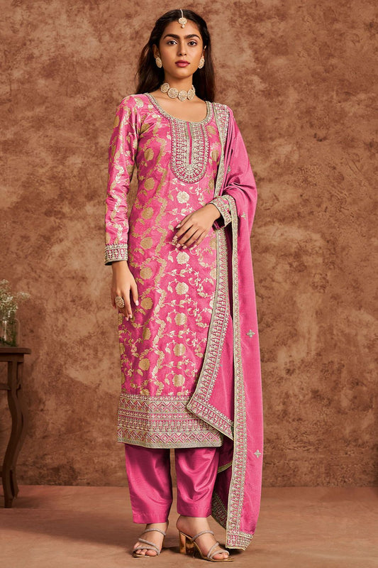 Pink Jacquard Wedding Plus Size Salwar Kameez SFDFS32901