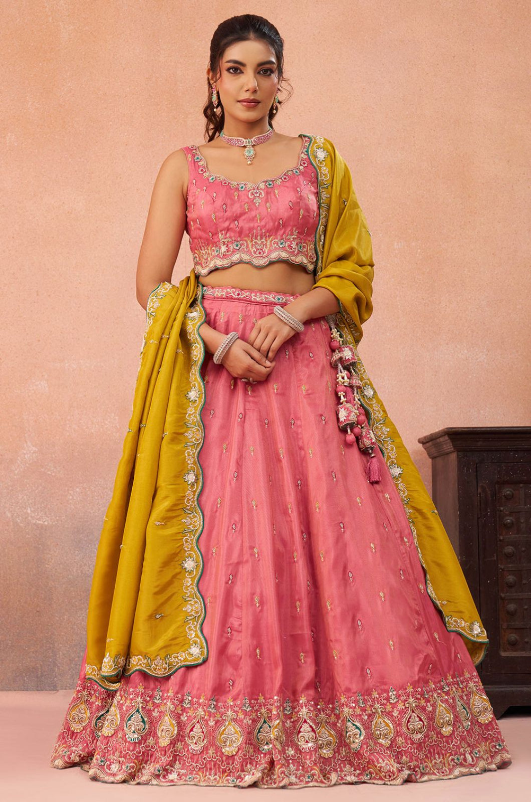 Pink Silk Lehenga Choli - SFROY571725