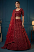 Red Net Lehenga Choli - SFANJ3286