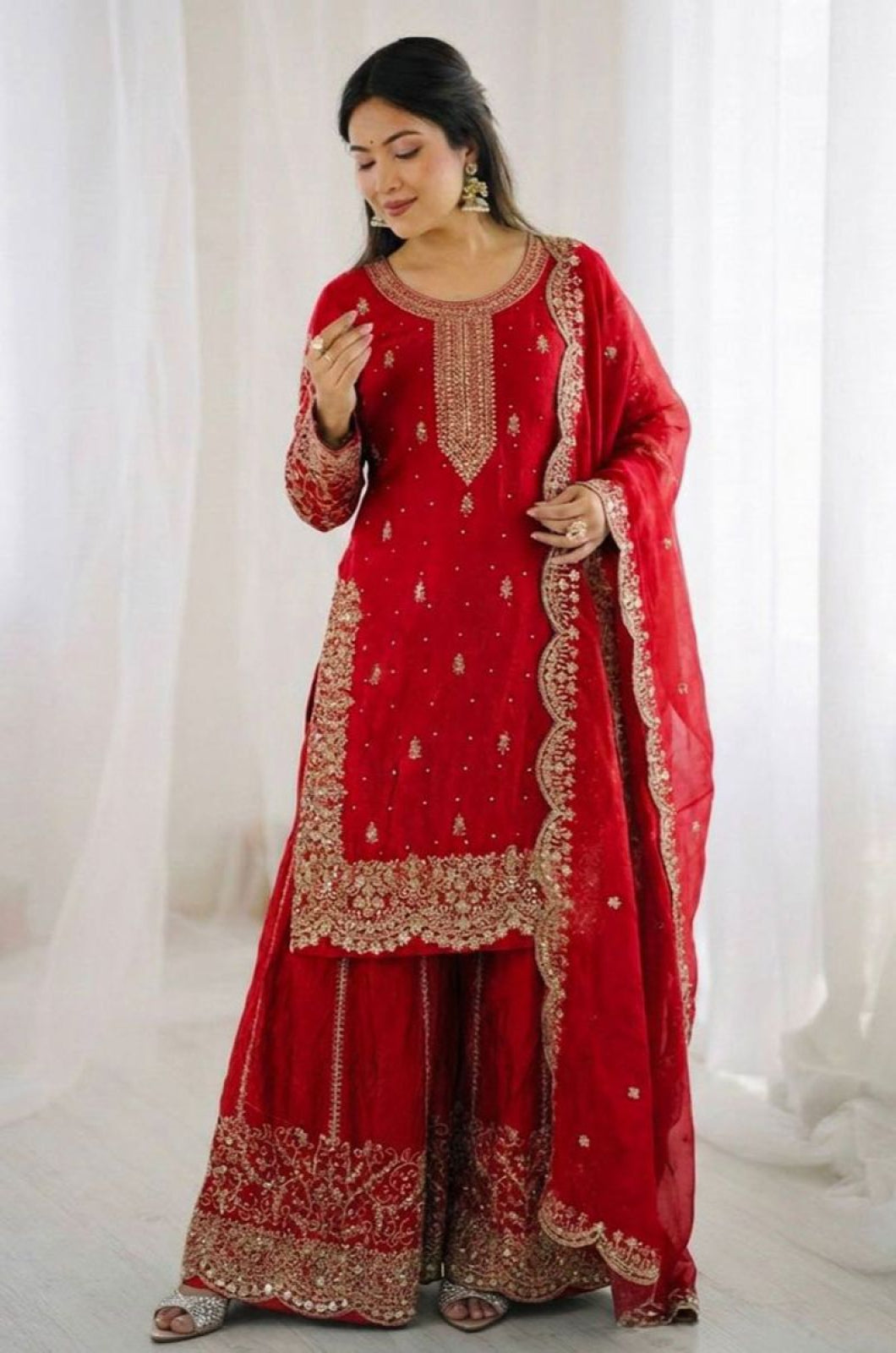 Red Silk Salwar Kameez - SFFK38802R