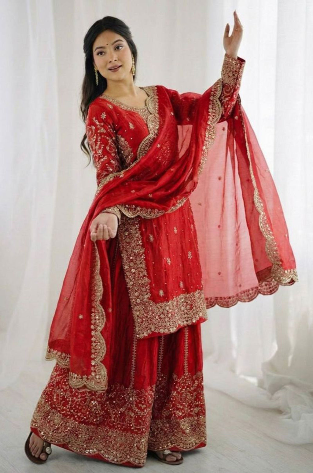 Red Silk Salwar Kameez - SFFK38802R