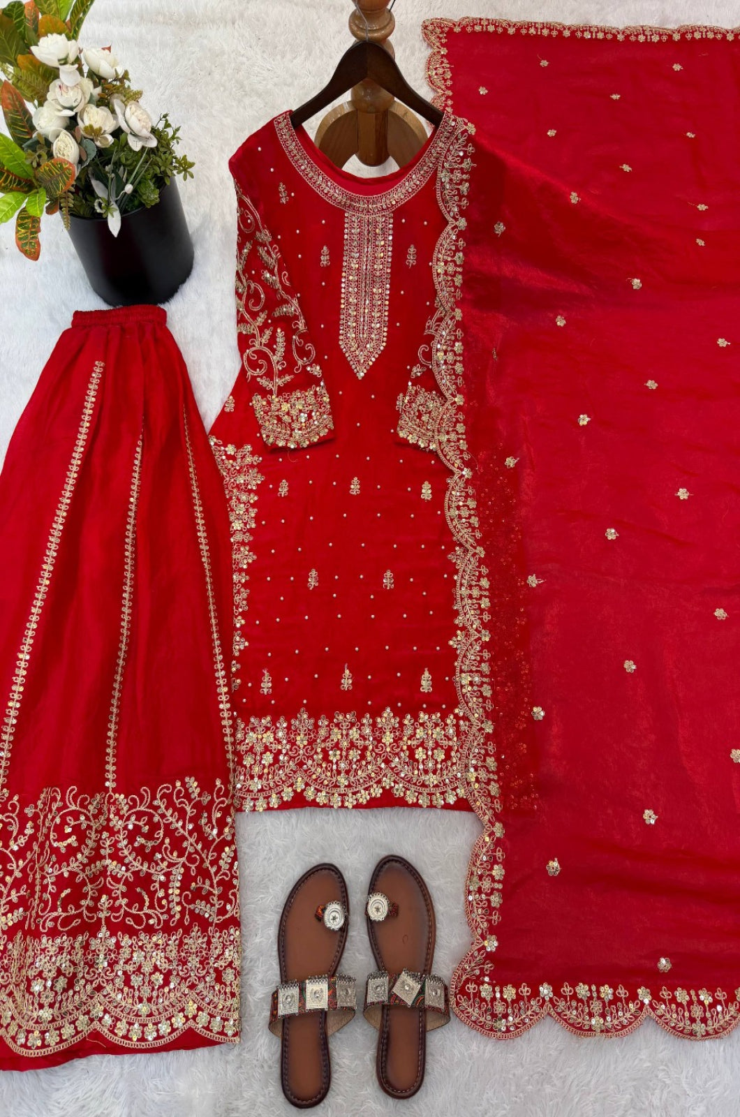 Red Silk Salwar Kameez - SFFK38802R
