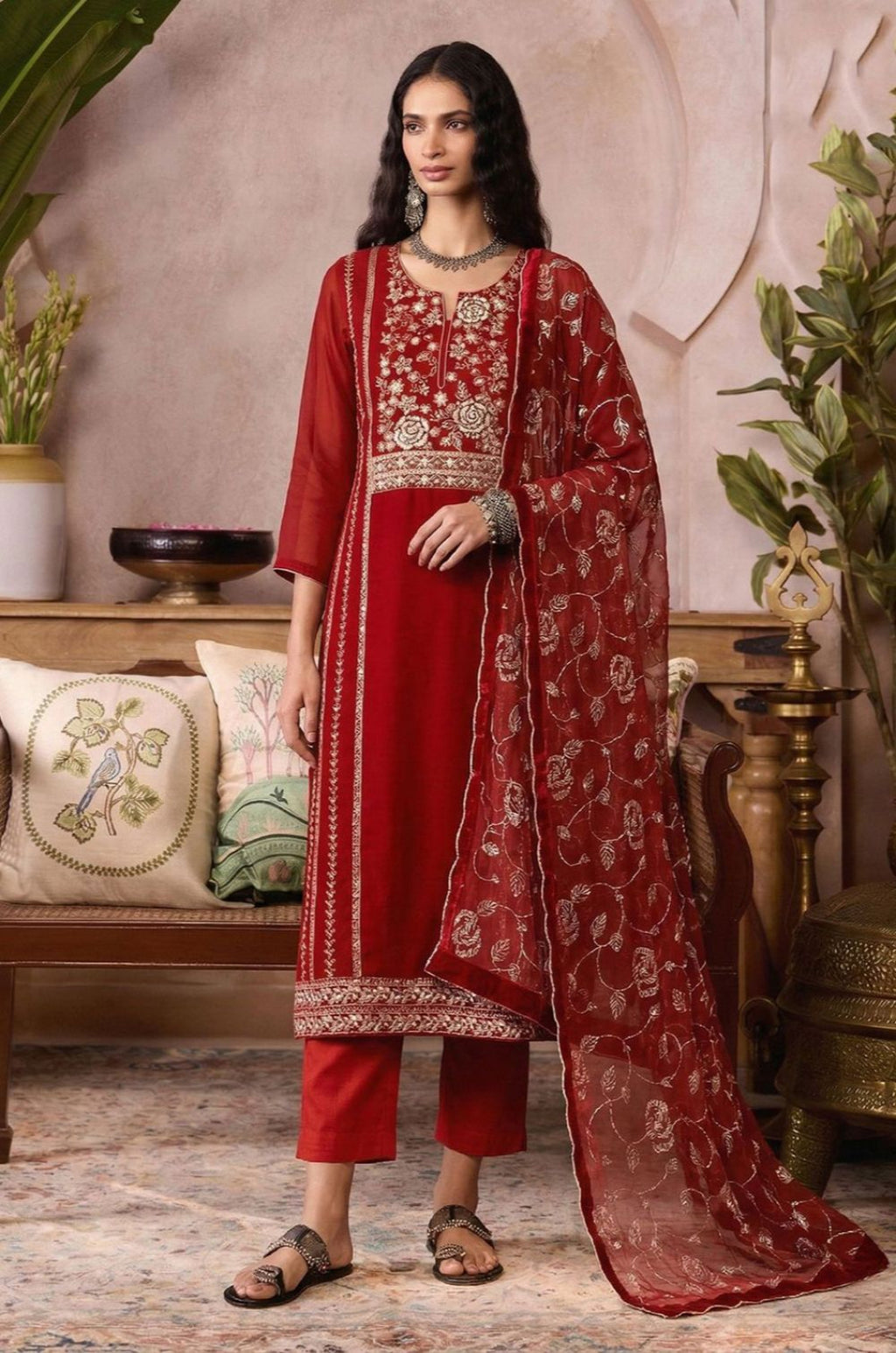 Red Organza Salwar Kameez - SFSA561903R