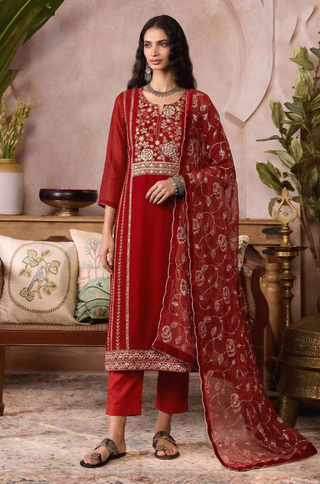 Red Organza Salwar Kameez - SFSA561903R
