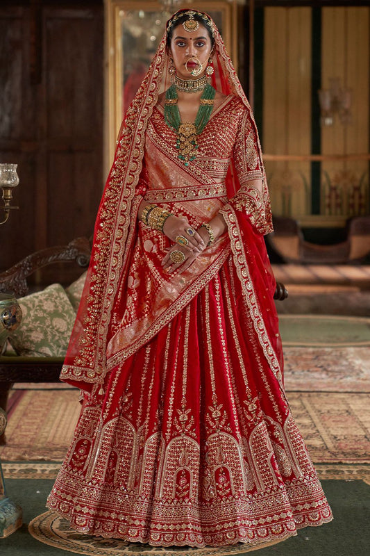 Red Silk Royal Bridal Lehenga Choli SFSJDN33903