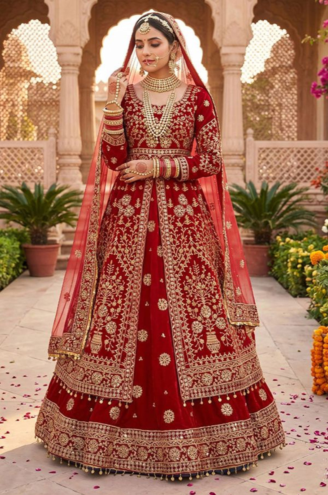 Red Velvet Salwar Kameez - SFSA576001R